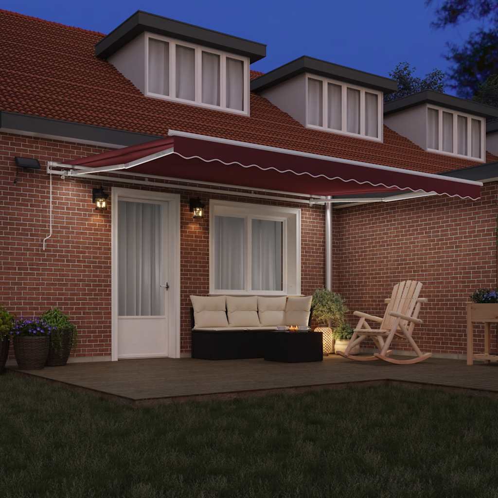 Luifel handmatig uittrekbaar met LED 450x300 cm bordeauxrood is nu te koop bij PeponiXL, paradijselijk wonen!