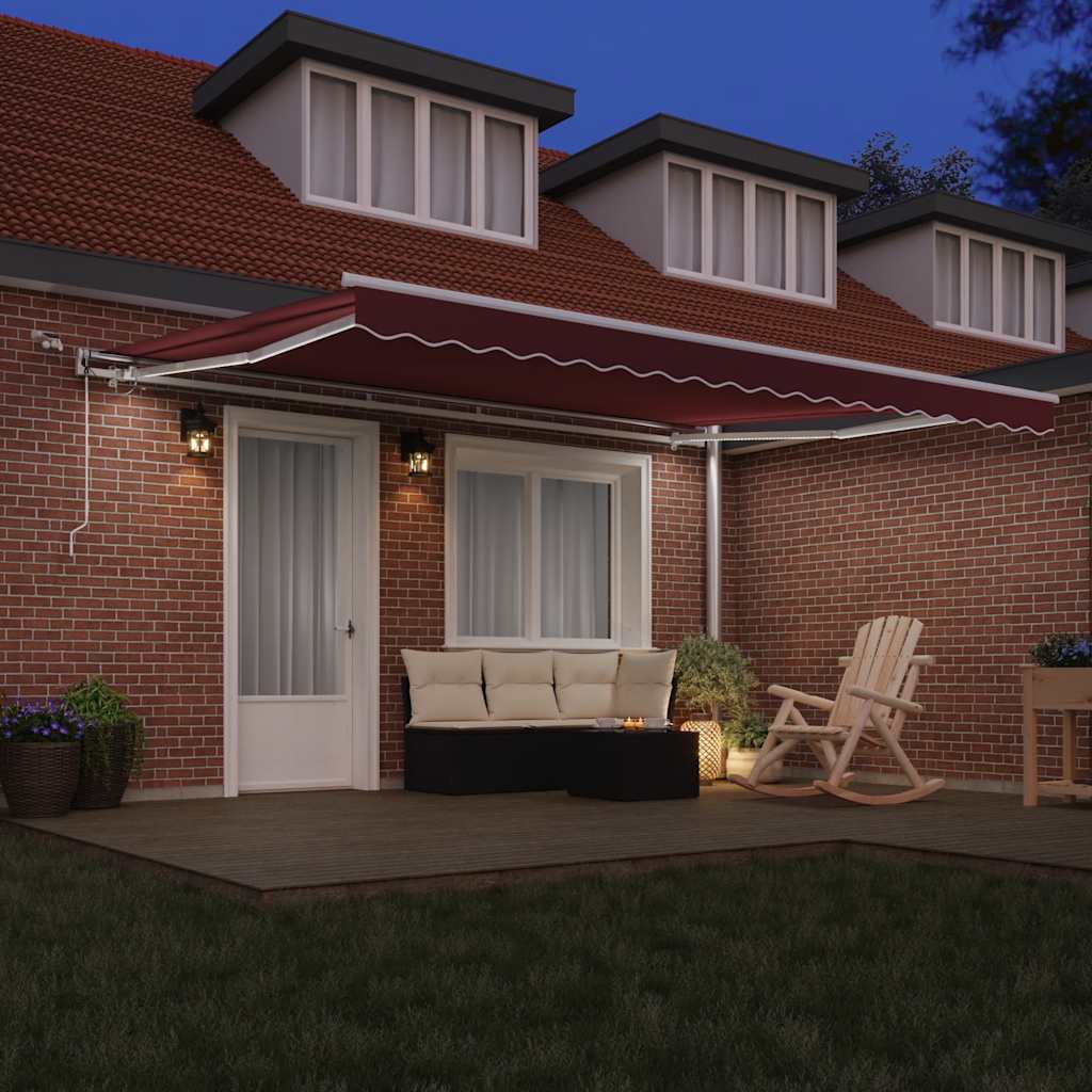 Luifel automatisch uittrekbaar met LED 450x300 cm bordeauxrood is nu te koop bij PeponiXL, paradijselijk wonen!