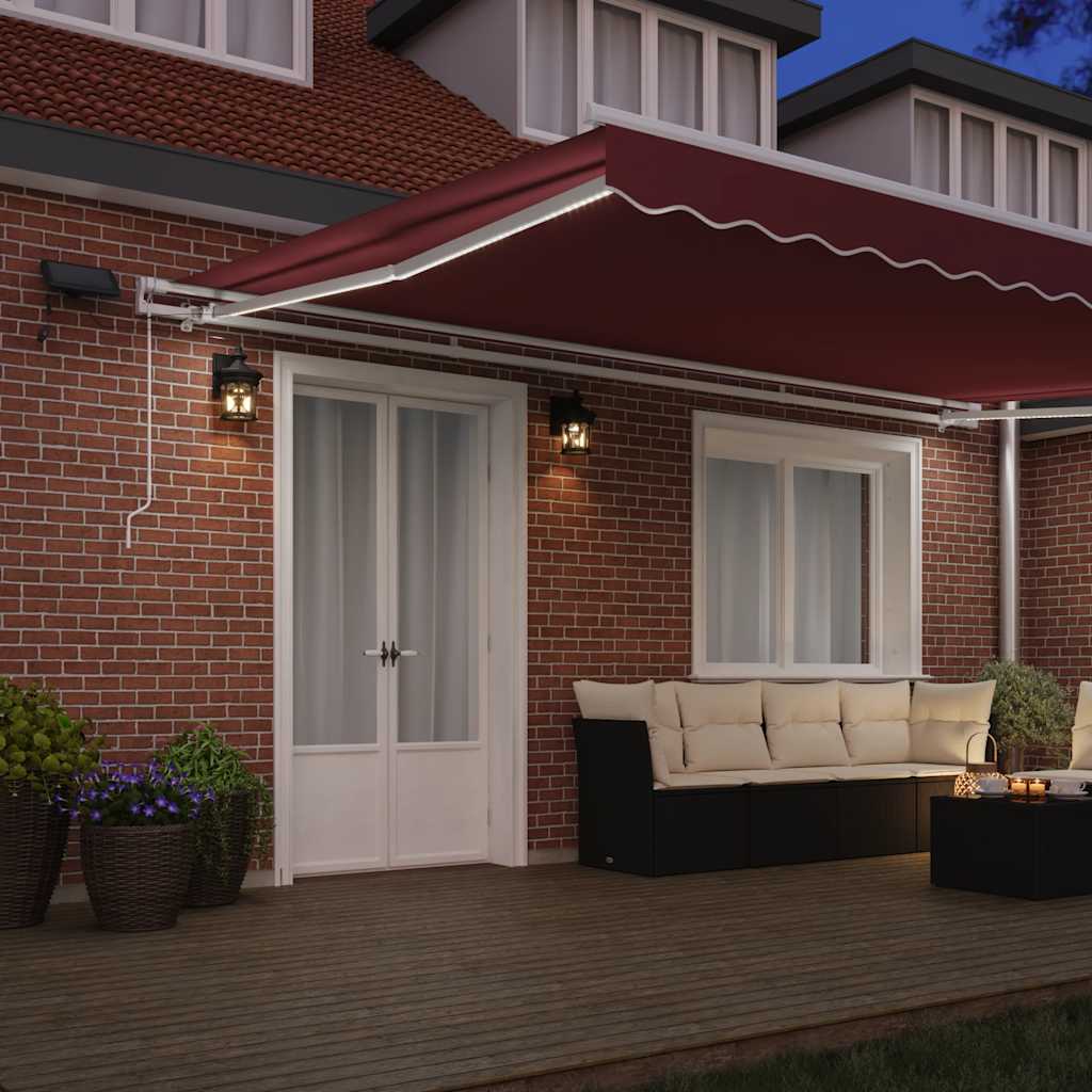 Luifel handmatig uittrekbaar met LED 500x300 cm bordeauxrood is nu te koop bij PeponiXL, paradijselijk wonen!