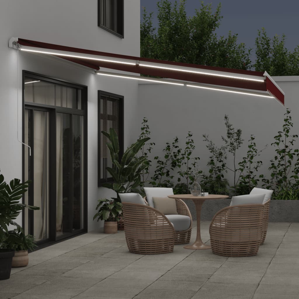 Luifel handmatig uittrekbaar met LED 400x350 cm bordeauxrood is nu te koop bij PeponiXL, paradijselijk wonen!