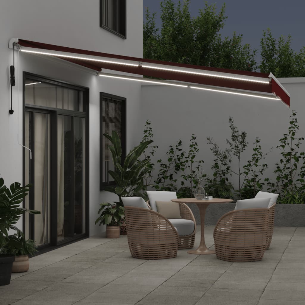 Luifel automatisch uittrekbaar met LED 400x350 cm bordeauxrood is nu te koop bij PeponiXL, paradijselijk wonen!