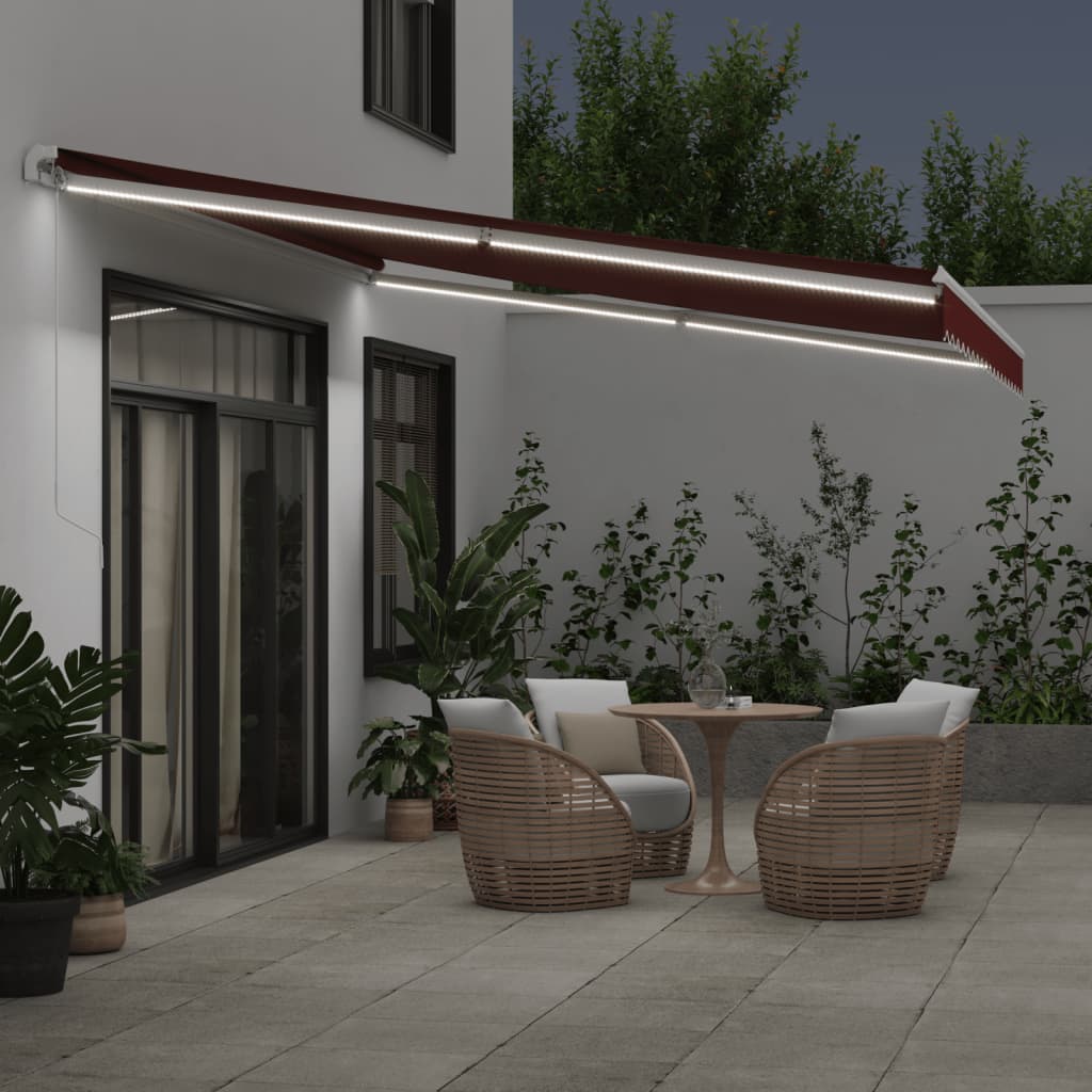 Luifel handmatig uittrekbaar met LED 450x350 cm bordeauxrood is nu te koop bij PeponiXL, paradijselijk wonen!