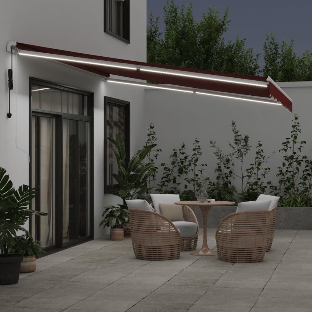 Luifel automatisch uittrekbaar met LED 450x350 cm bordeauxrood is nu te koop bij PeponiXL, paradijselijk wonen!
