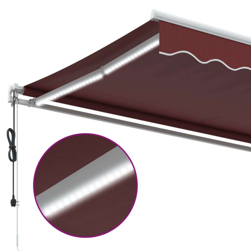 Luifel automatisch uittrekbaar met LED 450x350 cm bordeauxrood is nu te koop bij PeponiXL, paradijselijk wonen!