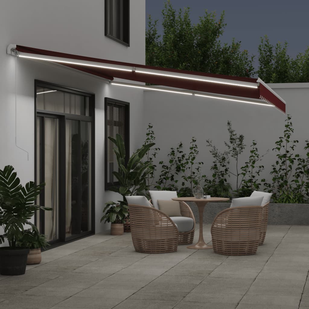 Luifel handmatig uittrekbaar met LED 500x350 cm bordeauxrood is nu te koop bij PeponiXL, paradijselijk wonen!