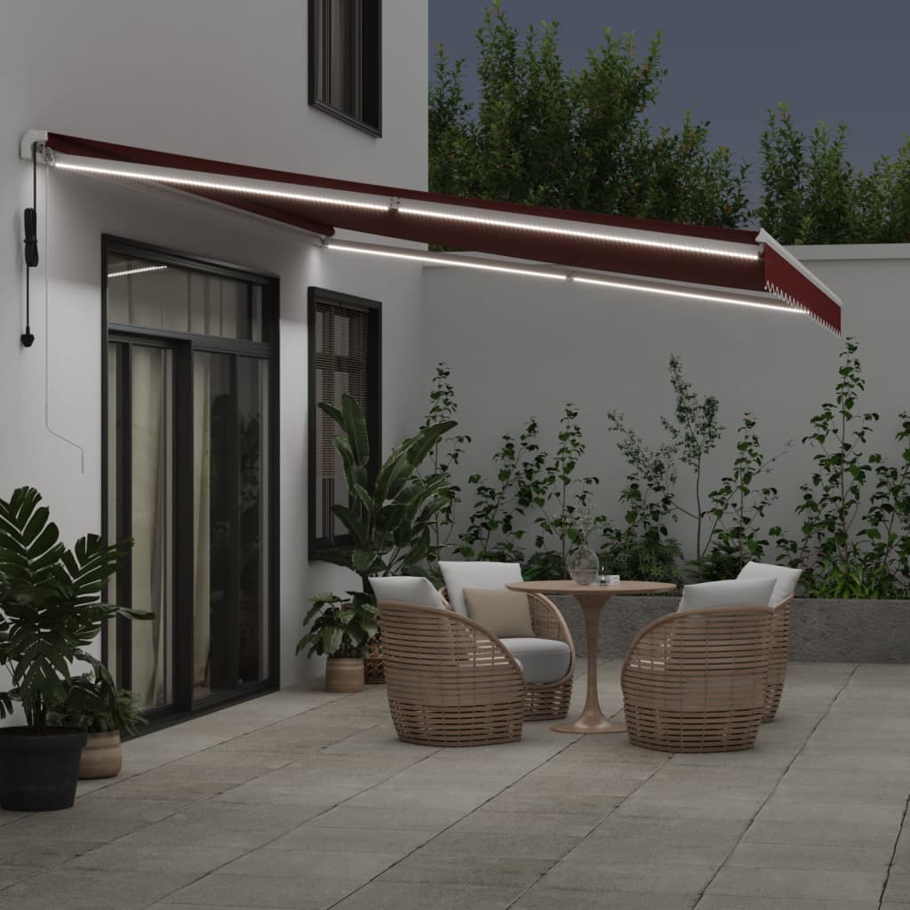 Luifel automatisch uittrekbaar met LED 500x350 cm bordeauxrood is nu te koop bij PeponiXL, paradijselijk wonen!
