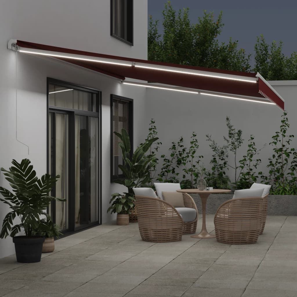Luifel handmatig uittrekbaar met LED 600x350 cm bordeauxrood is nu te koop bij PeponiXL, paradijselijk wonen!
