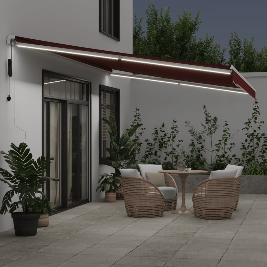 Luifel automatisch uittrekbaar met LED 600x350 cm bordeauxrood is nu te koop bij PeponiXL, paradijselijk wonen!
