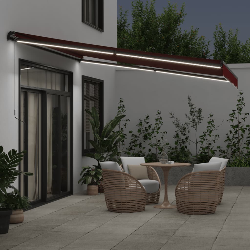Luifel handmatig uittrekbaar met LED's 400x350 cm bordeauxrood is nu te koop bij PeponiXL, paradijselijk wonen!