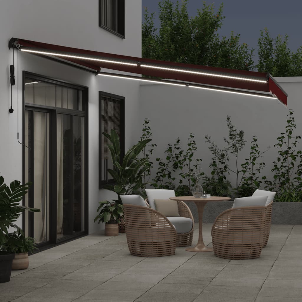 Luifel automatisch uittrekbaar met LED's 400x350 cm bordeaux is nu te koop bij PeponiXL, paradijselijk wonen!
