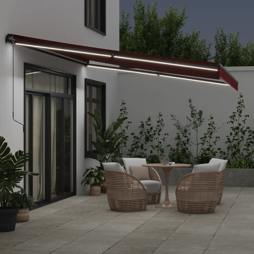 Luifel handmatig uittrekbaar met LED's 450x350 cm bordeauxrood is nu te koop bij PeponiXL, paradijselijk wonen!