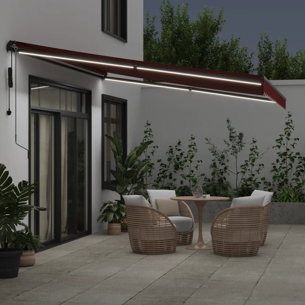 Luifel automatisch uittrekbaar met LED's 450x350 cm bordeaux is nu te koop bij PeponiXL, paradijselijk wonen!