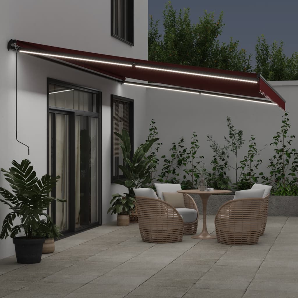 Luifel handmatig uittrekbaar met LED's 600x350 cm bordeauxrood is nu te koop bij PeponiXL, paradijselijk wonen!