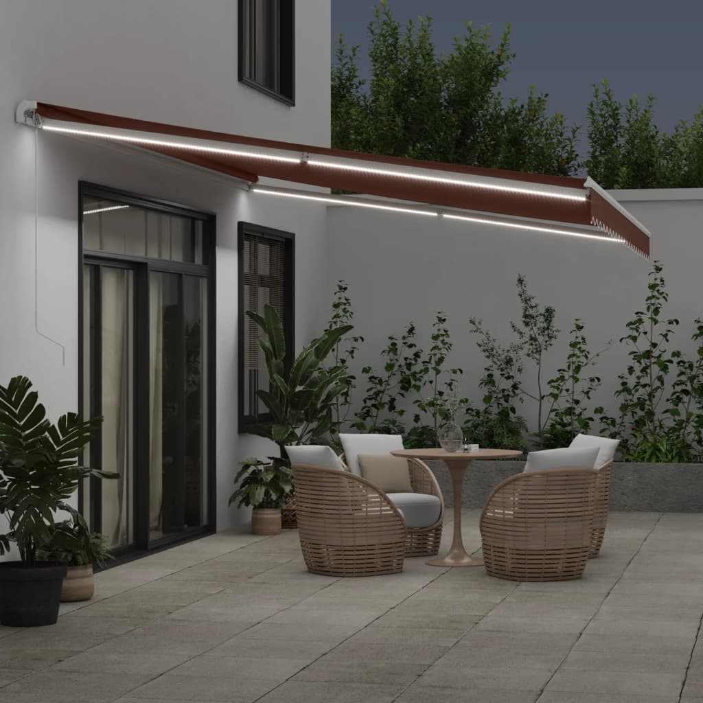 Luifel handmatig uittrekbaar met LED 500x350 cm bruin is nu te koop bij PeponiXL, paradijselijk wonen!