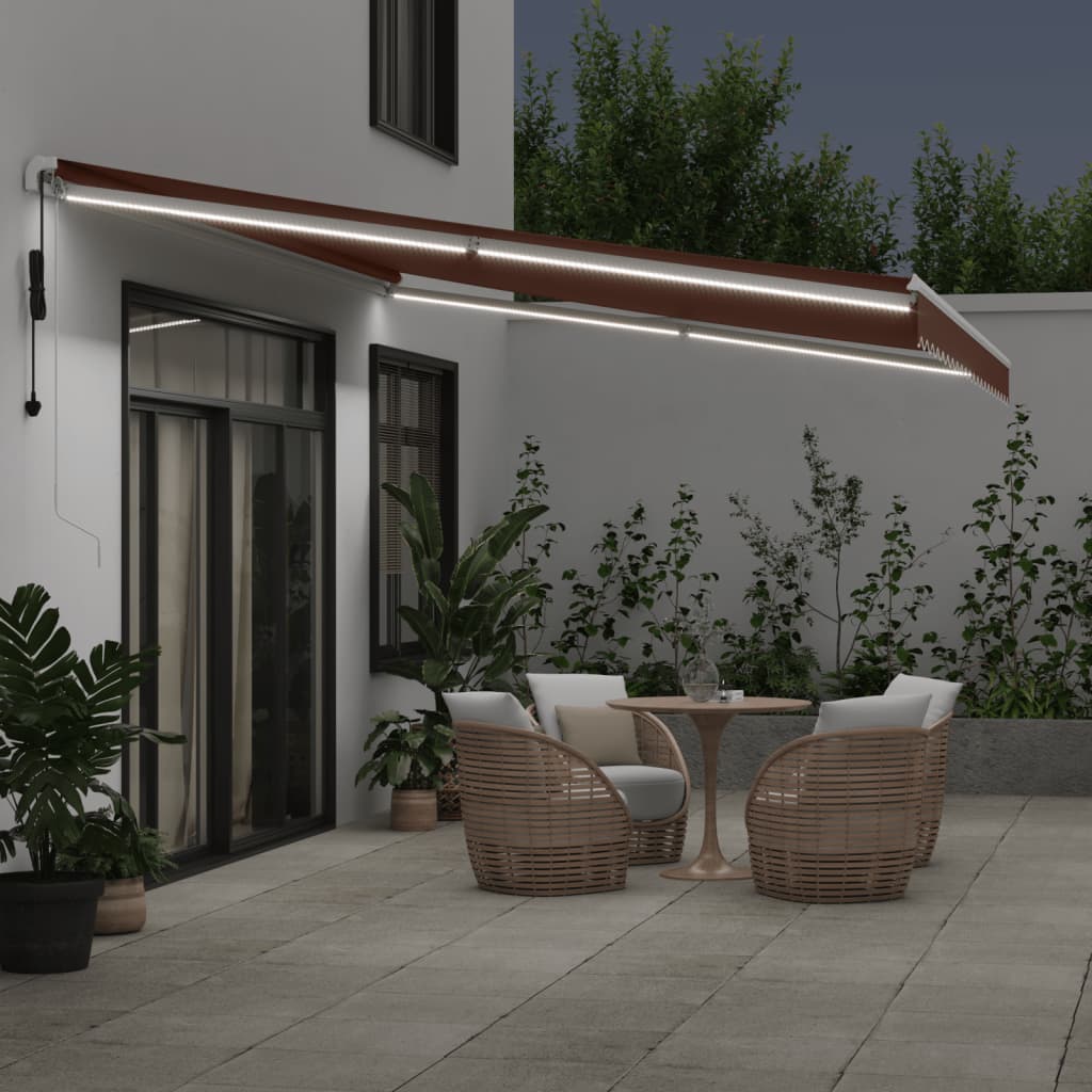 Luifel automatisch uittrekbaar met LED 500x350 cm bruin is nu te koop bij PeponiXL, paradijselijk wonen!