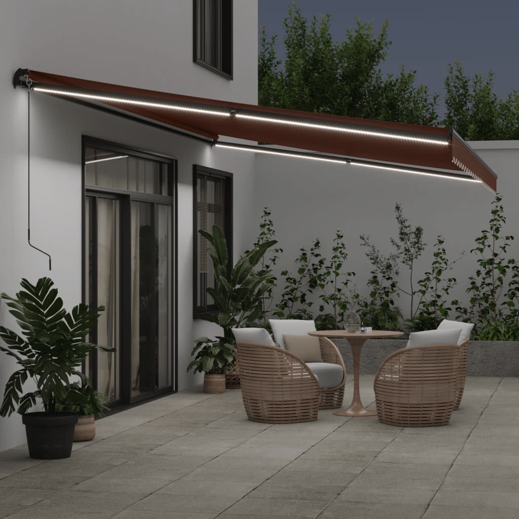 Luifel handmatig uittrekbaar met LED's 500x350 cm bruin is nu te koop bij PeponiXL, paradijselijk wonen!