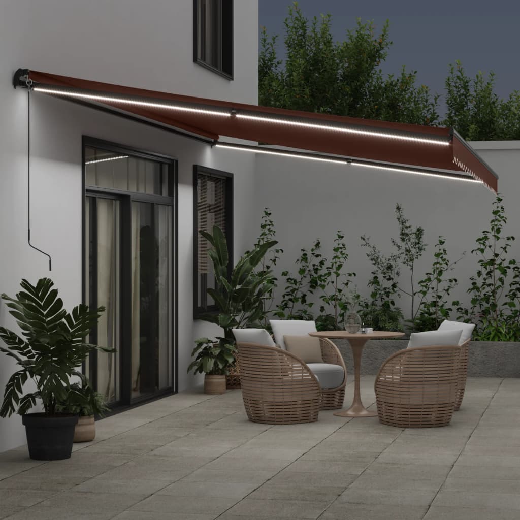Luifel handmatig uittrekbaar met LED's 600x350 cm bruin is nu te koop bij PeponiXL, paradijselijk wonen!