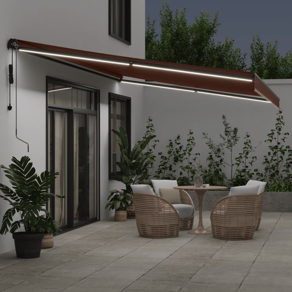 Luifel automatisch uittrekbaar met LED's 600x350 cm bruin is nu te koop bij PeponiXL, paradijselijk wonen!