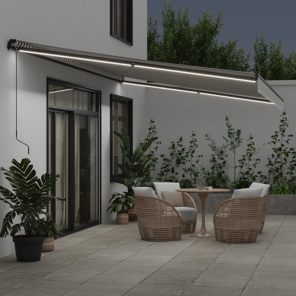 Luifel handmatig uittrekbaar en LED 600x350 cm antraciet en wit is nu te koop bij PeponiXL, paradijselijk wonen!