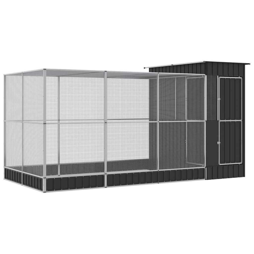 Volière met verlengstuk zilver 416x203x216 cm staal is nu te koop bij PeponiXL, paradijselijk wonen!