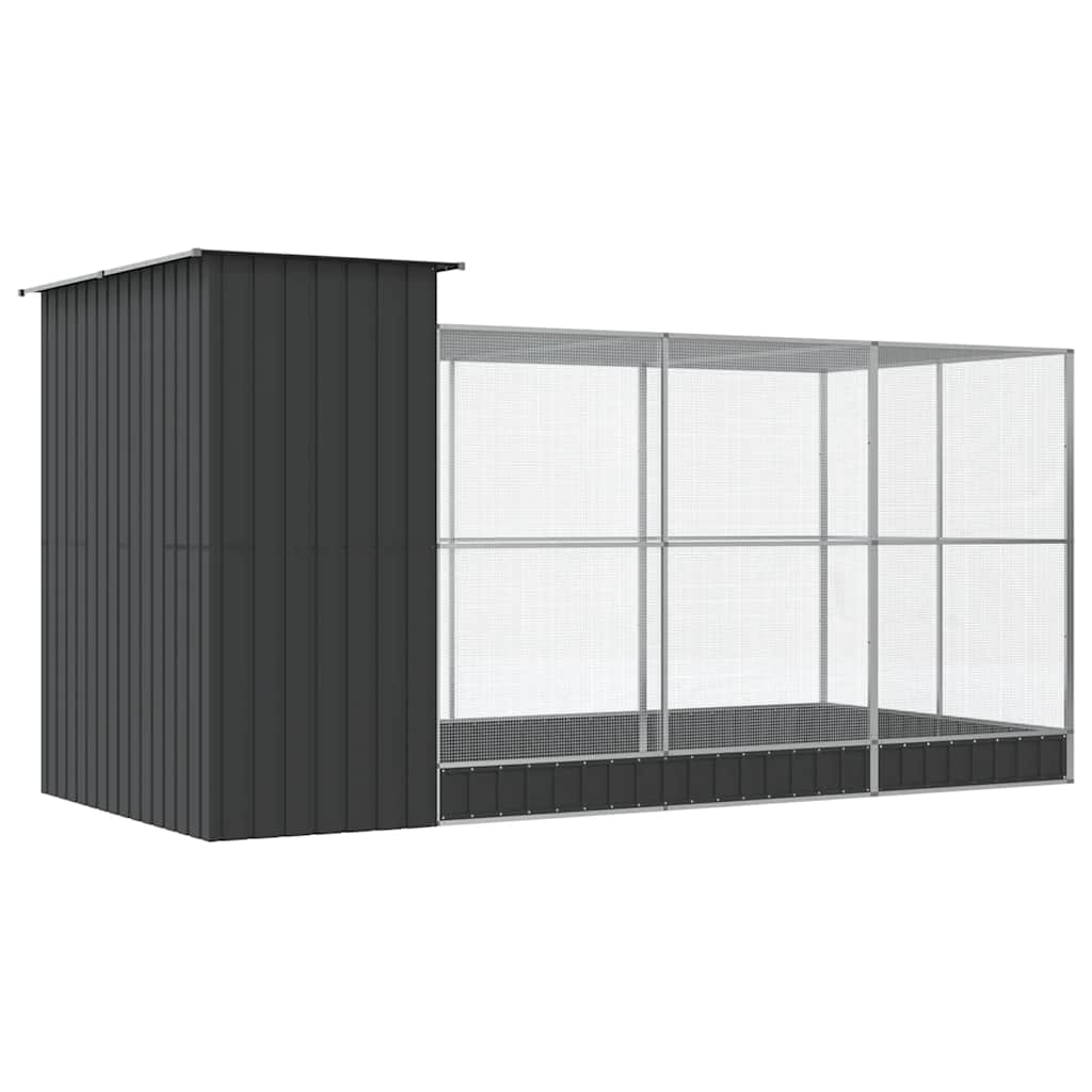 Volière met verlengstuk zilver 416x203x216 cm staal is nu te koop bij PeponiXL, paradijselijk wonen!