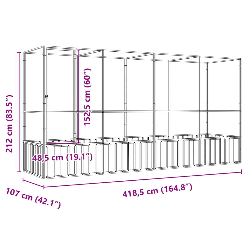 Volière met verlengstuk 418,5x107x212 m staal zilverkleurig is nu te koop bij PeponiXL, paradijselijk wonen!