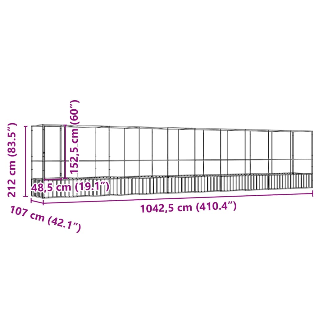 Volière met verlengstuk 1042,5x107x212 m staal zilverkleurig is nu te koop bij PeponiXL, paradijselijk wonen!