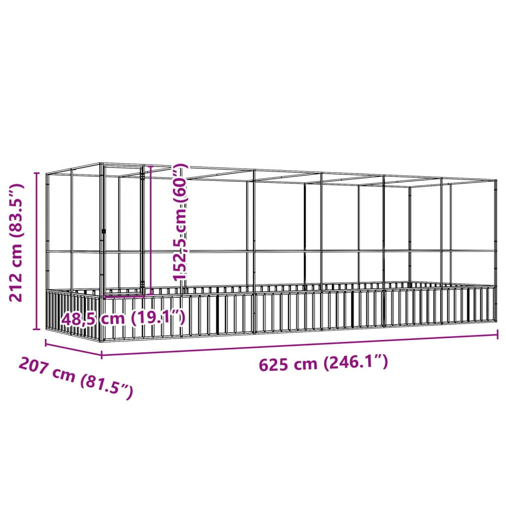 Volière met verlengstuk 625x207x212 m staal zilverkleurig is nu te koop bij PeponiXL, paradijselijk wonen!