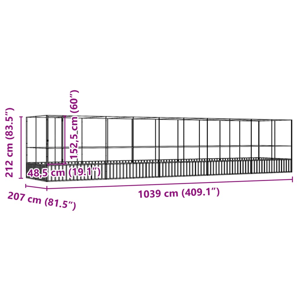 Volière met verlengstuk 1039x207x212 m staal zilverkleurig is nu te koop bij PeponiXL, paradijselijk wonen!