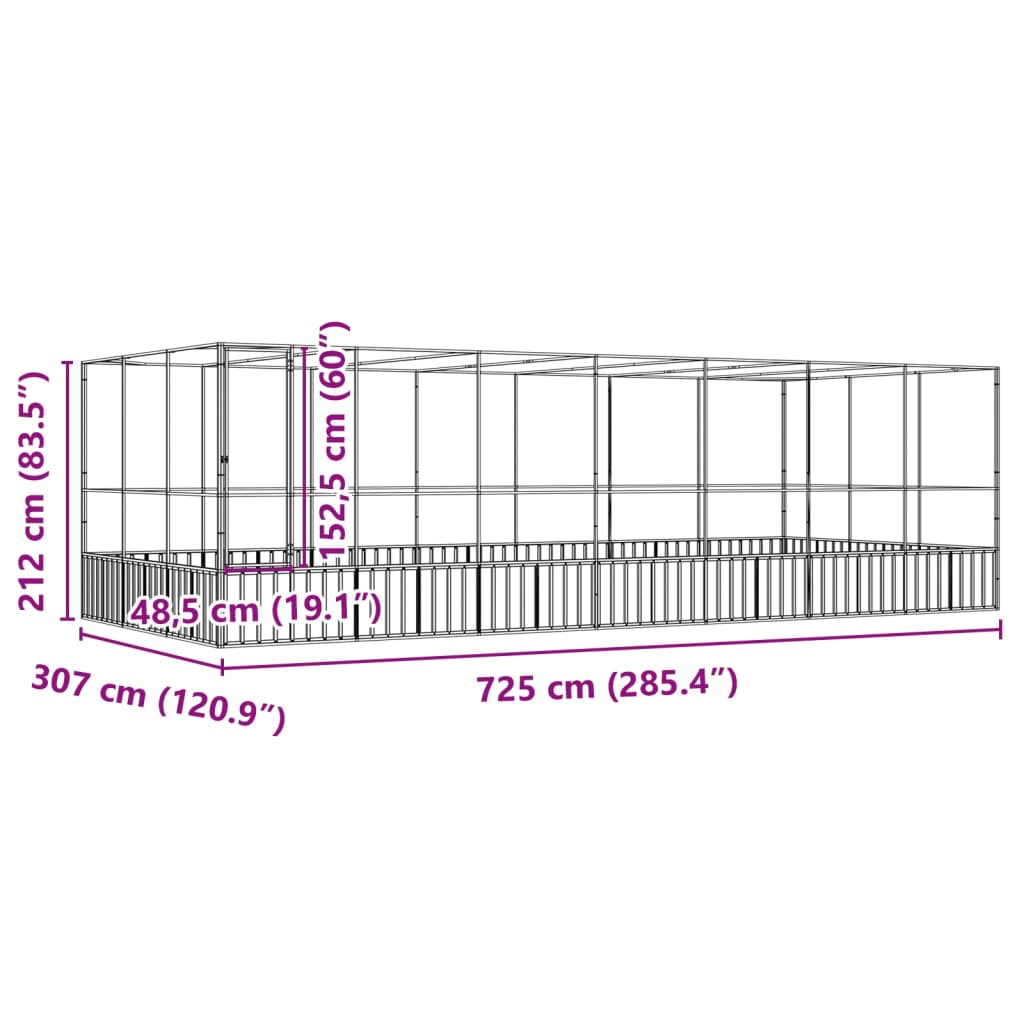 Volière met verlengstuk 725x307x212 m staal zilverkleurig is nu te koop bij PeponiXL, paradijselijk wonen!