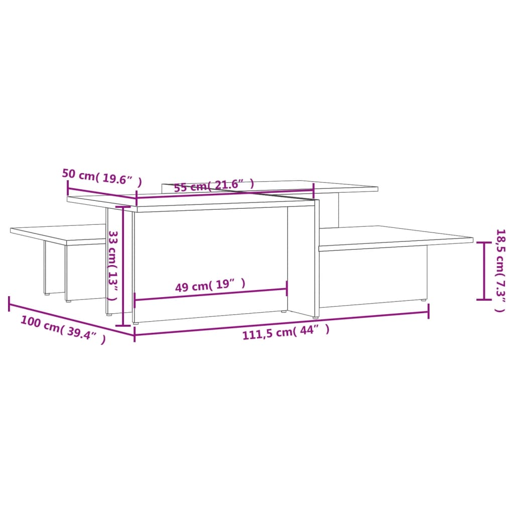 Salontafels 2 st bewerkt hout grijs sonoma eikenkleurig is nu te koop bij PeponiXL, paradijselijk wonen!