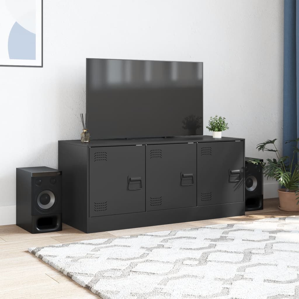 Tv-meubel 99x39x44 cm staal zwart is nu te koop bij PeponiXL, paradijselijk wonen!