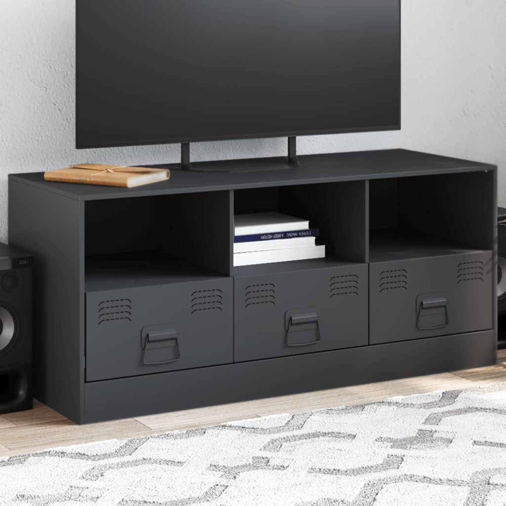 Tv-meubel 99x39x44 cm staal antracietkleurig is nu te koop bij PeponiXL, paradijselijk wonen!