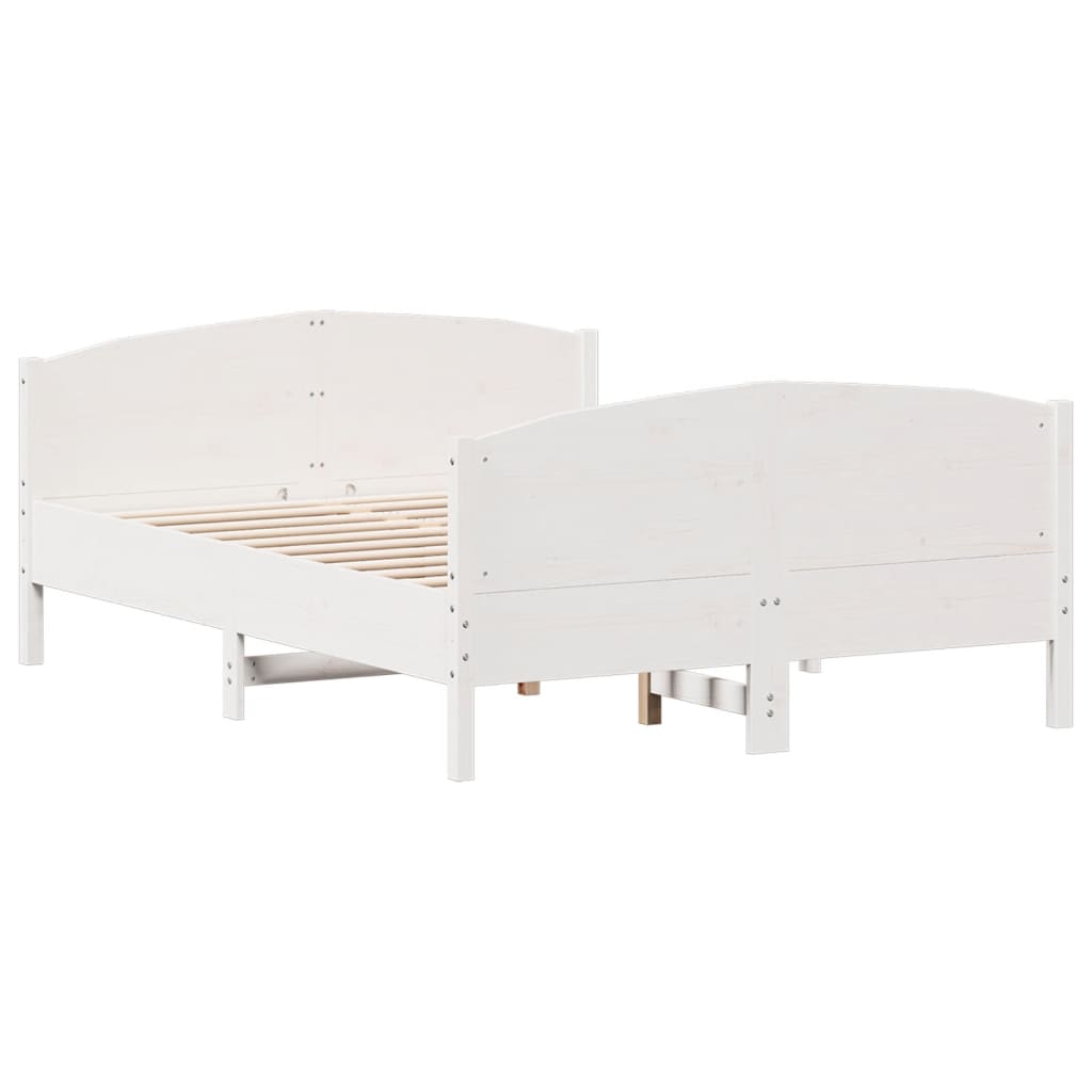 Bedframe met hoofdbord massief grenenhout wit 140x200 cm