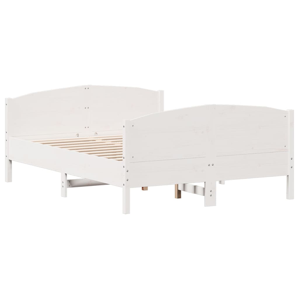 Bedframe met hoofdbord massief grenenhout wit 140x190 cm