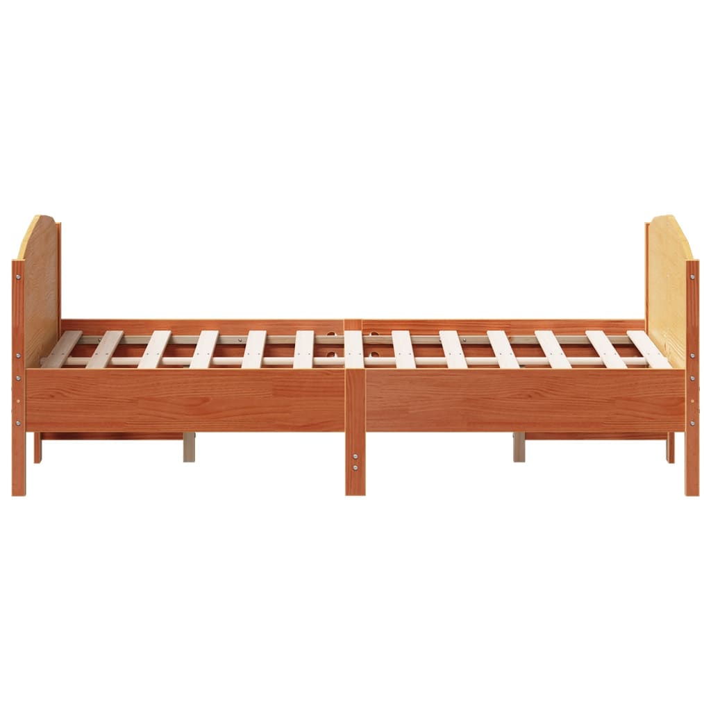 Bedframe met hoofdbord massief grenenhout wasbruin 140x190 cm