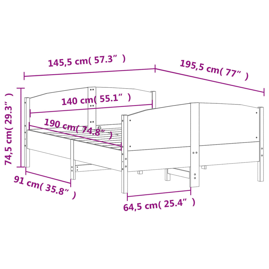 Bedframe met hoofdbord massief grenenhout wasbruin 140x190 cm