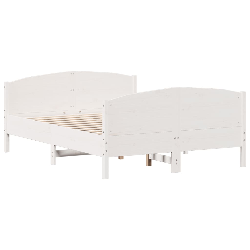 Bedframe met hoofdbord massief grenenhout wit 135x190 cm