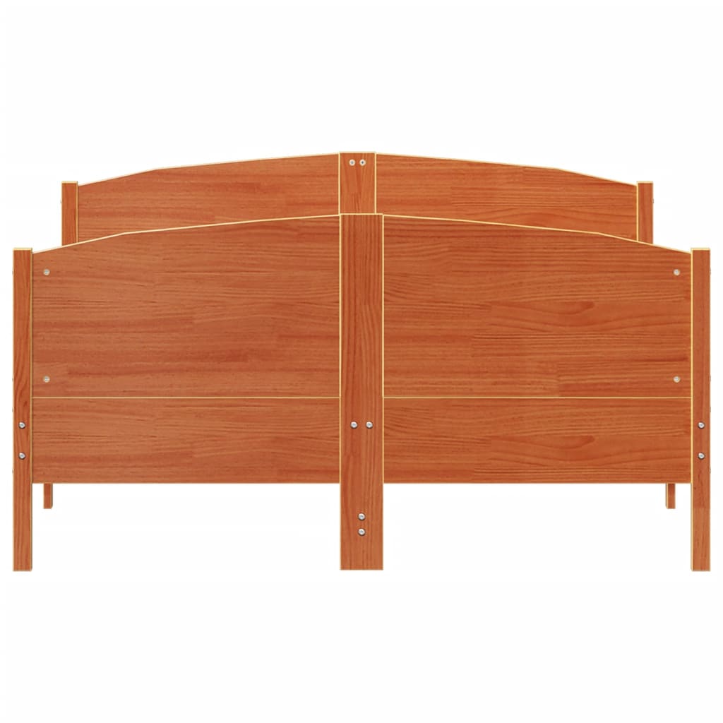 Bedframe met hoofdbord massief grenenhout wasbruin 135x190 cm