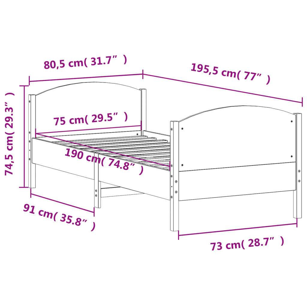 Bedframe zonder matras massief grenenhout wasbruin 75x190 cm is nu te koop bij PeponiXL, paradijselijk wonen!