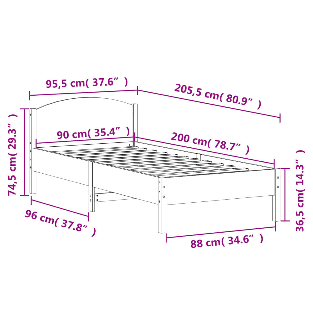 Bedframe zonder matras massief grenenhout wasbruin 90x200 cm is nu te koop bij PeponiXL, paradijselijk wonen!