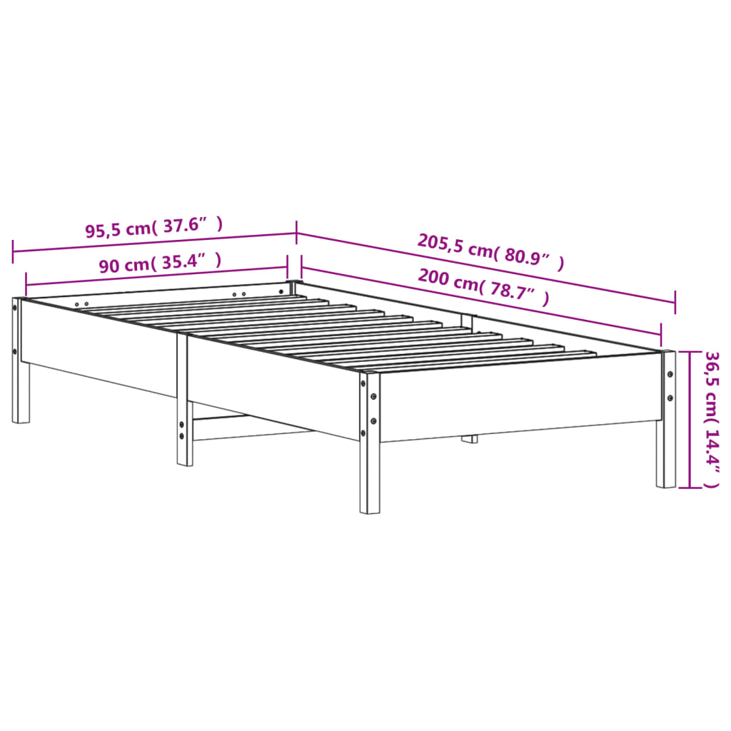 Bedframe zonder matras massief grenenhout wit 90x200 cm is nu te koop bij PeponiXL, paradijselijk wonen!