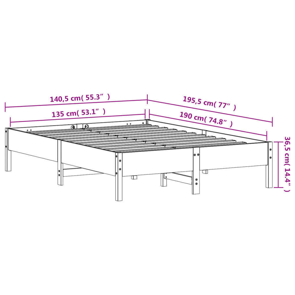 Bedframe zonder matras massief grenenhout wit 135x190 cm is nu te koop bij PeponiXL, paradijselijk wonen!