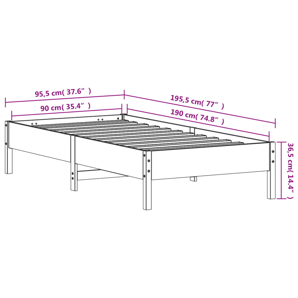 Bedframe zonder matras massief grenenhout wit 90x190 cm is nu te koop bij PeponiXL, paradijselijk wonen!