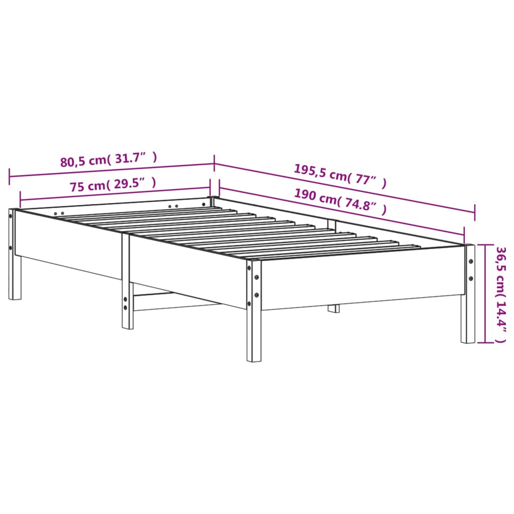 Bedframe zonder matras massief grenenhout 75x190 cm is nu te koop bij PeponiXL, paradijselijk wonen!