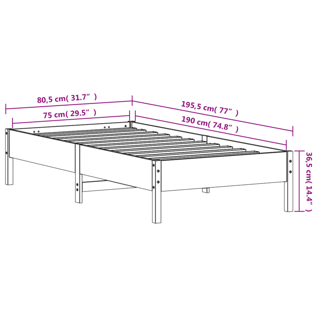 Bedframe zonder matras massief grenenhout wasbruin 75x190 cm is nu te koop bij PeponiXL, paradijselijk wonen!