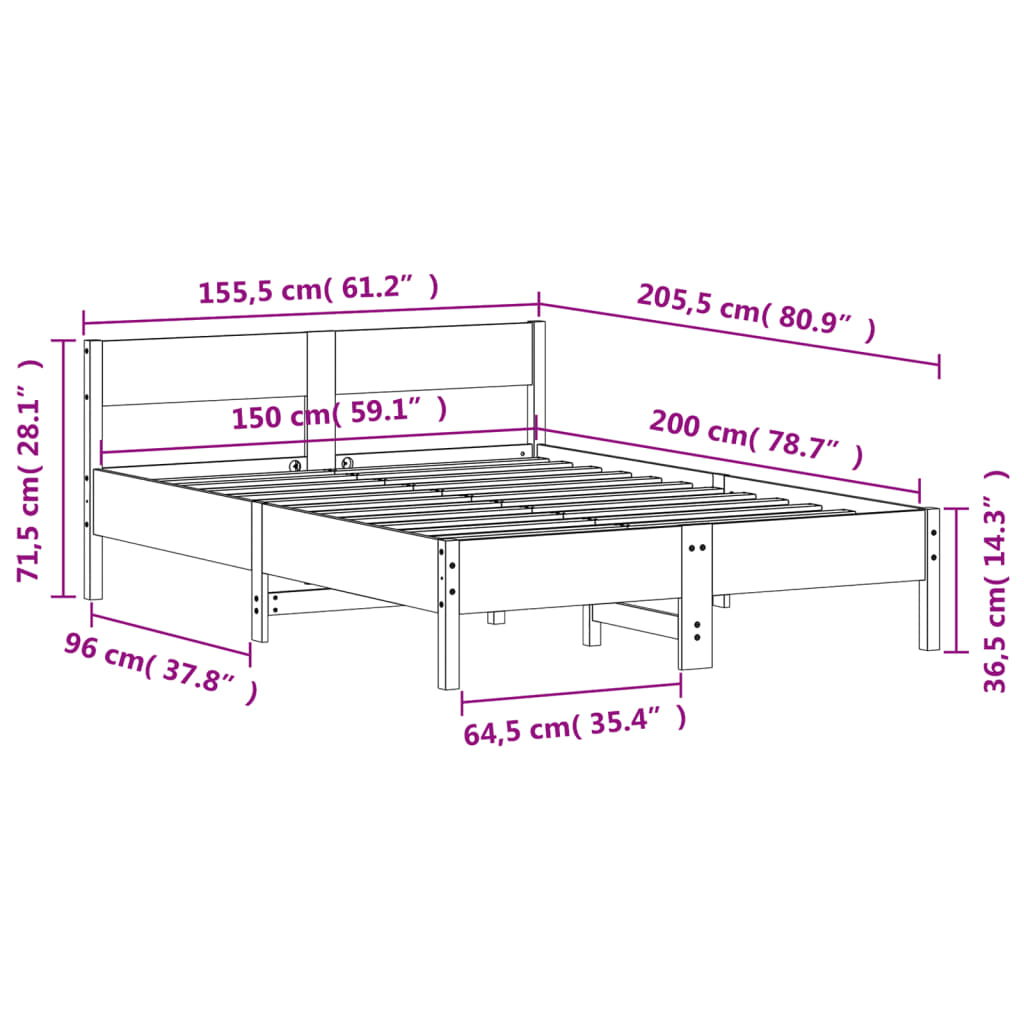 Bedframe zonder matras massief grenenhout wit 150x200 cm is nu te koop bij PeponiXL, paradijselijk wonen!