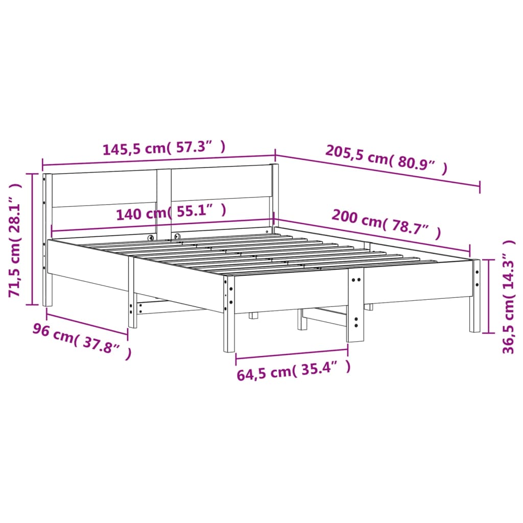 Bedframe zonder matras massief grenenhout wasbruin 140x200 cm is nu te koop bij PeponiXL, paradijselijk wonen!
