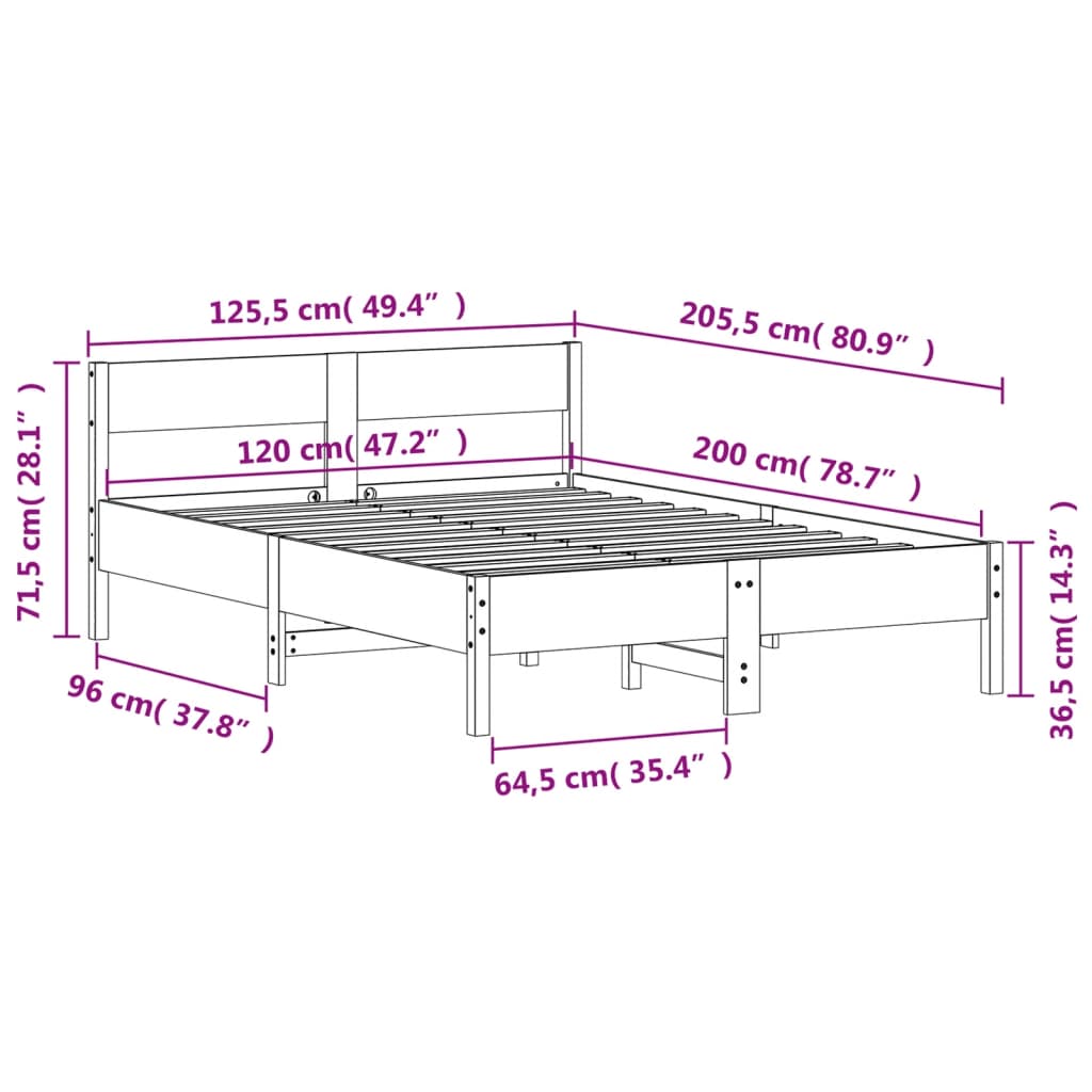 Bedframe zonder matras massief grenenhout wit 120x200 cm is nu te koop bij PeponiXL, paradijselijk wonen!