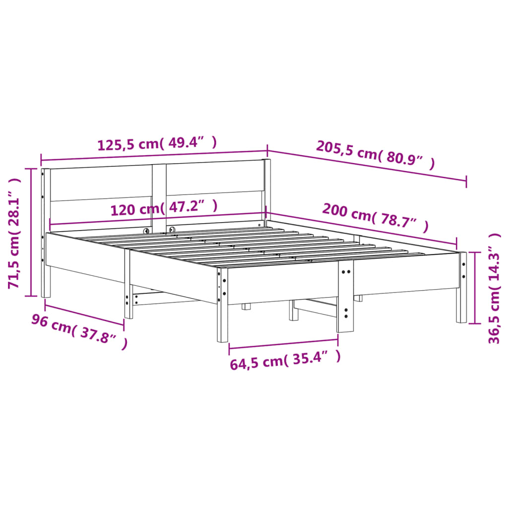 Bedframe zonder matras massief grenenhout wasbruin 120x200 cm is nu te koop bij PeponiXL, paradijselijk wonen!
